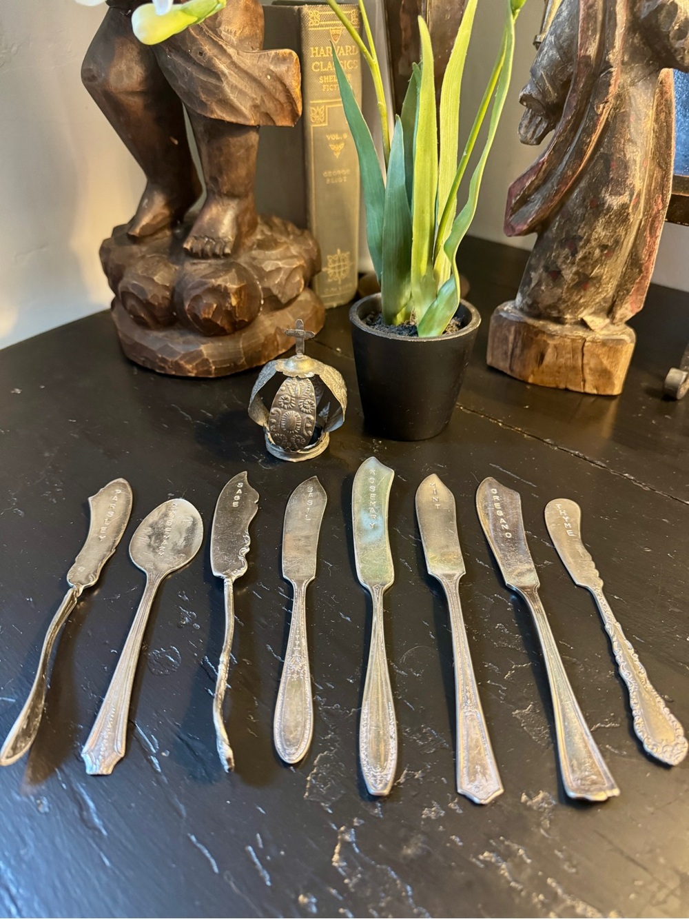 Vintage Silver Engraved With names of Herbs for GARDEN.   Set - 8 Pieces
